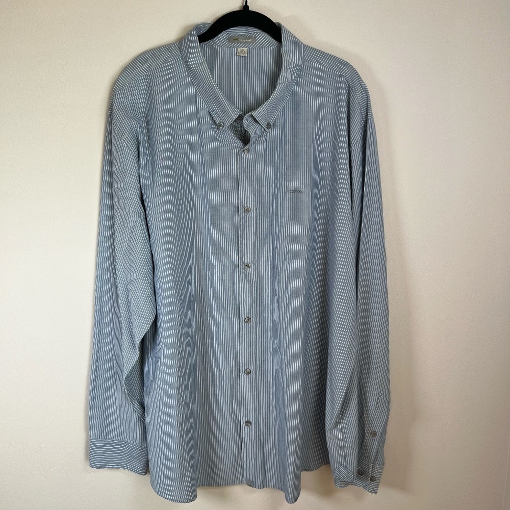 Horny Toad Mens Striped Button Down Shirt Blue White Long Sleeve Lightweight XXL